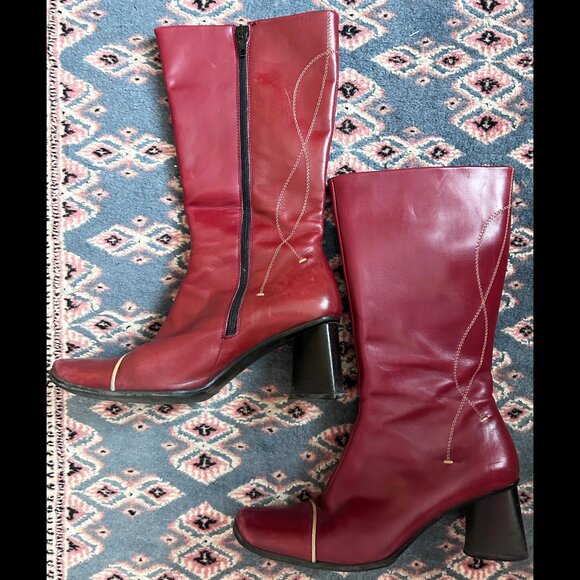 Red Leather boots (Made in Italy) - Size 8 - Picture 1 of 2